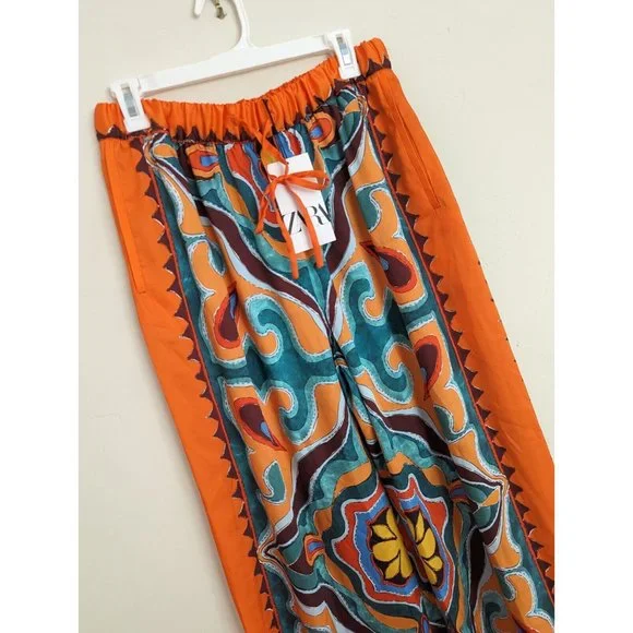 ZARA NEW WOMAN SS23 ORANGE FLOWY PRINTED PANTS REF:3098/156 XS,S,M,L,XL